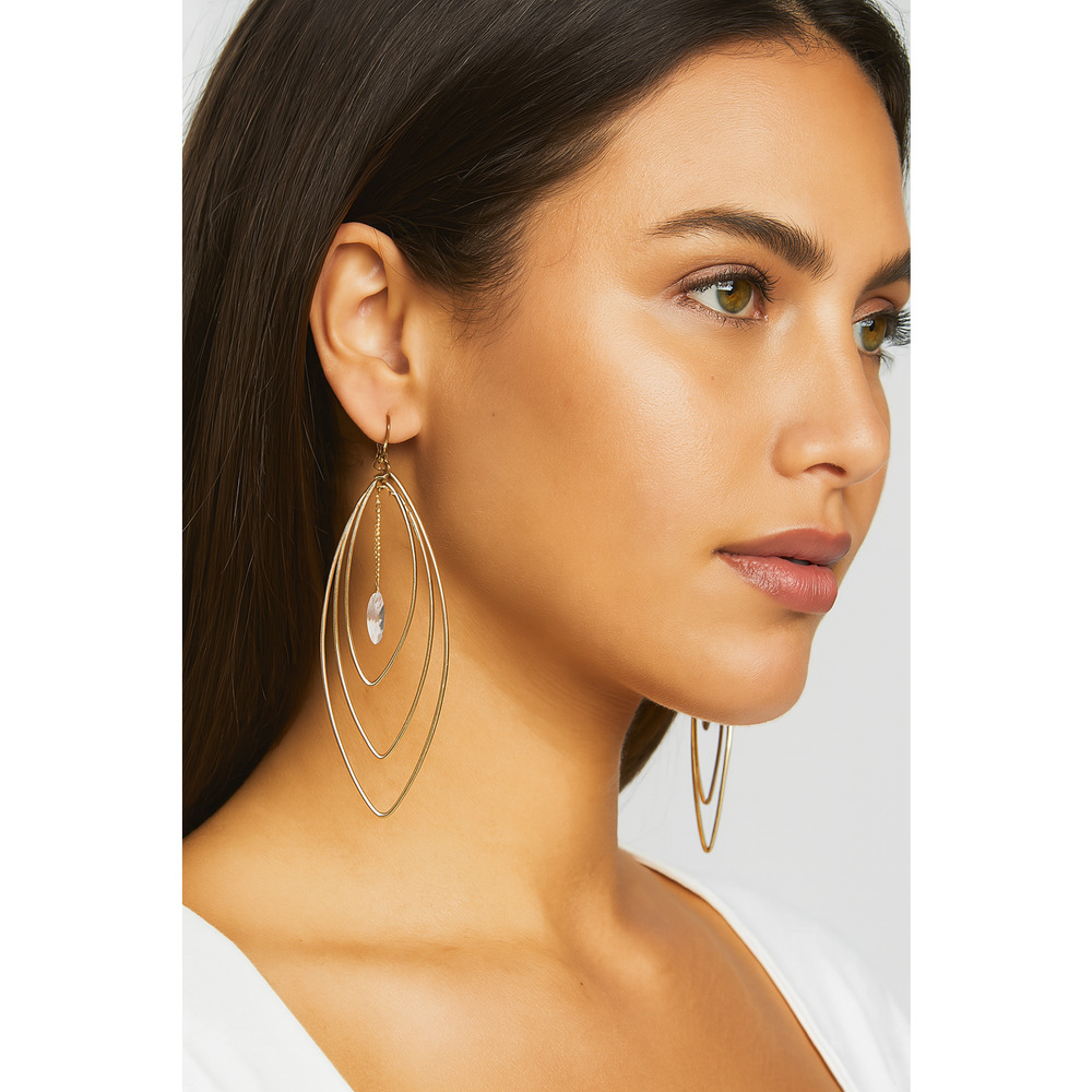Mia Collection Earrings Women Gold Tone Layered Marquise Dangle Drop Bead